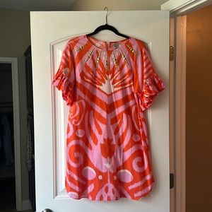 Sheridan French XL pink white orange dress ruffle sleeves